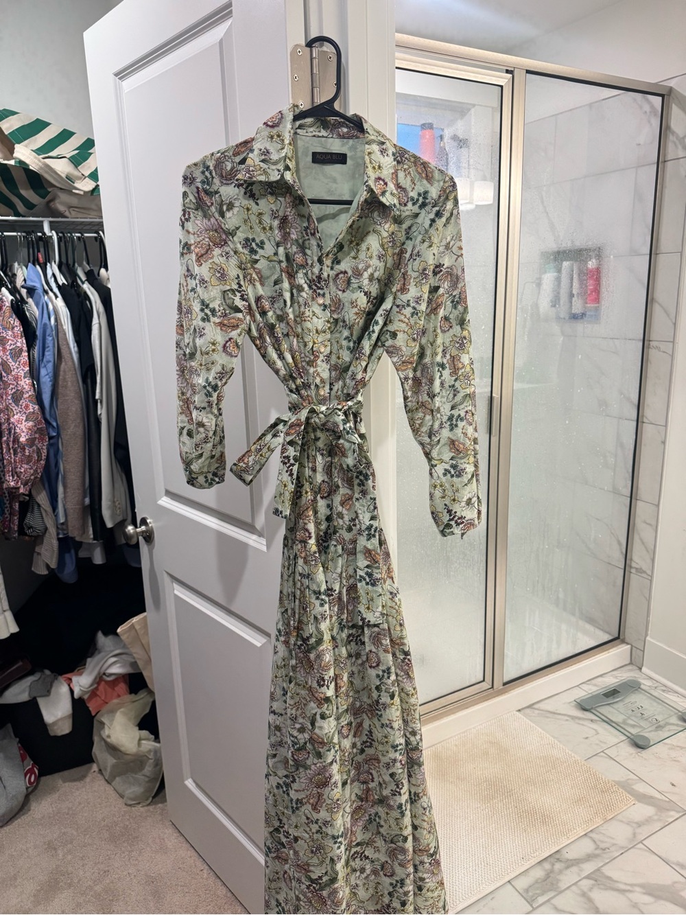 Floral Long-Sleeve Maxi Wrap Dress in Sage